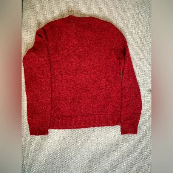 Simons Jewel Button Fuzzy Knit Sweater Red Size XS Statement Button Cardigan - Picture 7 of 13